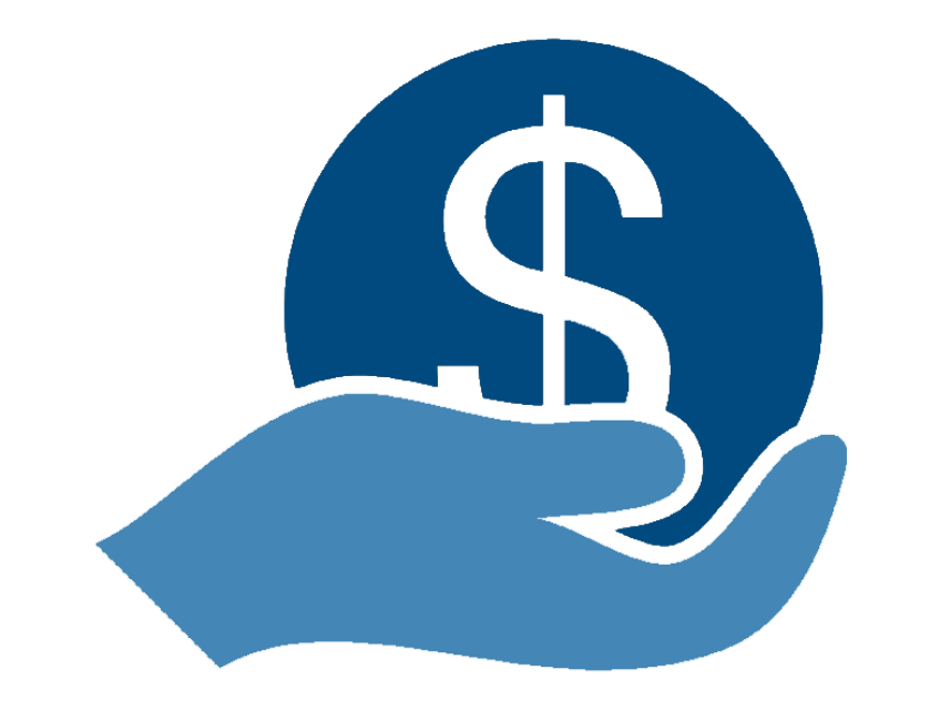 A hand carrying a money symbol representing Financial Assistance.