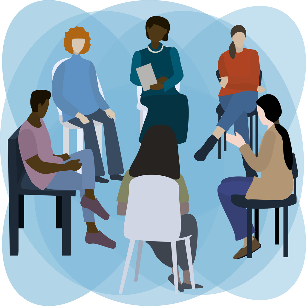 Group collaboration representing Group Therapy Sessions.